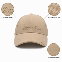 Casquette de baseball Zomay Nova à 6 panneaux en coton texturé, réglable, style vintage, décontractée, pour l'extérieur, vente en gros OEM, faible MOQ