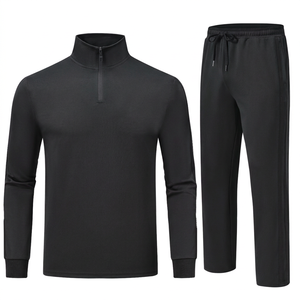 Ensemble de survêtement rouge pour homme, demi-zip, manches longues, couleur unie, design sportif, séchage rapide, polyester, vêtements d'automne - Product Image 3