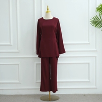 Ensemble deux pièces grande taille pour femmes, couleur unie, avec haut à manches longues et pantalon, design dessiné à la main, polyester, abaya musulmane