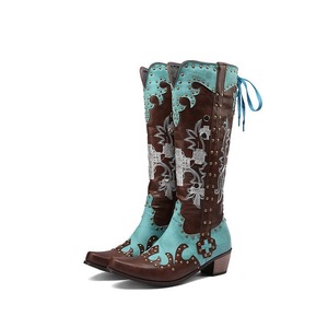 Bottes de cow-boy montantes à talon carré et bout pointu pour femmes, style western, avec strass, pour le jour du match de football du Texas, vente en gros - Product Image 1