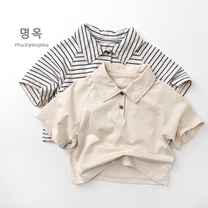 Nouveau style é<span class=keywords><strong>t</strong></span>é 2026 – Polo rayé en coton respirant à manches courtes pour enfants, style coréen et japonais, pour garçons et filles - Product Image 1