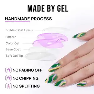 Nail Suppliers Hot Sale Soft Gel Tips Press On Green Spring Designed Printed Fake Nails Swril Liner Artificial Fingernails