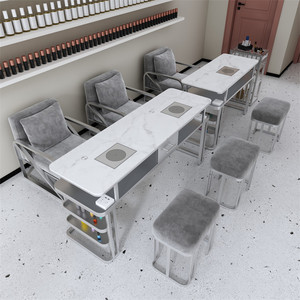 Juego de Mesa de Manicura de Mármol con Aspiradora, Doble Asiento, Estación de Trabajo para Salón de Belleza, Muebles de Almacenamiento - Product Image 1