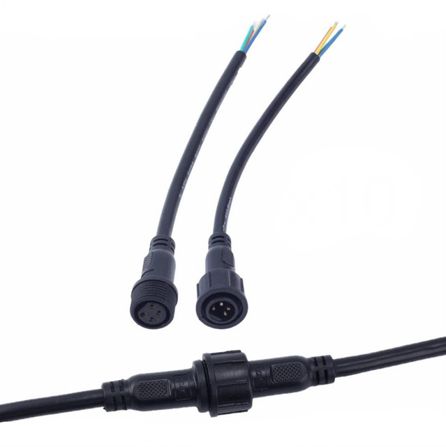 Custom Length RGB LED Strip 0.75mm2 Thread 4 Pins IP67 Waterproof Male to Female Connector Cable
