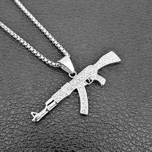 2024 diamant or moissanite acier inoxydable AK47 collier Hip-hop breloques bijoux colliers pistolet pendentif acier inoxydable - Product Image 2