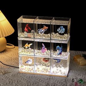 Kleine Goudvis Tank Vierkant Desktop Display Plastic Simulatie Glas Betta <span class=keywords><strong>Aquarium</strong></span> <span class=keywords><strong>Aquarium</strong></span> Ornament Voor Woonkamer Interieur - Product Image 2