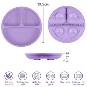 Assiette à ventouse pour bébé en silicone de qualité alimentaire, assiette à compartiments pour tout-petits, ensemble d'alimentation en silicone sans BPA - Product Image 6