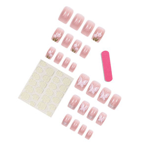 <span class=keywords><strong>Faux</strong></span> <span class=keywords><strong>ongles</strong></span> à presser style français, motif papillon et tulipe, longueur moyenne, détachables, avec <span class=keywords><strong>colle</strong></span> - Product Image 4
