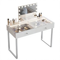 Table de maquillage moderne et écologique en bois blanc et verre avec 3 tiroirs et pieds chromés, table de toilette pour chambre à coucher, rangement cosmétique