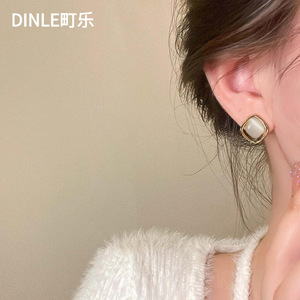Dinle Cat's Eye <b>Stud</b> Earrings S925 <b>Silver</b> Geometric Square Design For Women Everyday Wear - Product Image 3