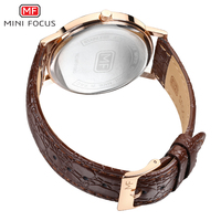 Montre à quartz habillée MINI FOCUS MF0108G pour homme, bracelet en cuir véritable noir, affichage du calendrier, minimaliste, style occidental, montre pour homme