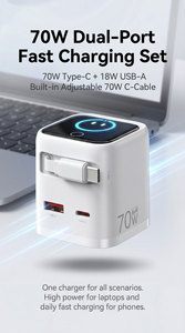 Caricabatterie Portatile Multifunzione OEM ODM 65W Retrattile 70W PD Ricarica Super Veloce con Display Adattatore <span class=keywords><strong>Type</strong></span> <span class=keywords><strong>C</strong></span> GaN per Telefoni Cellulari - Product Image 3