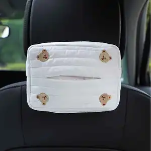 Caixa de tecido para carro, caixa de tecido com padrão para apoio de braço, tipo saco de papel, acessório de decoração interior de carro