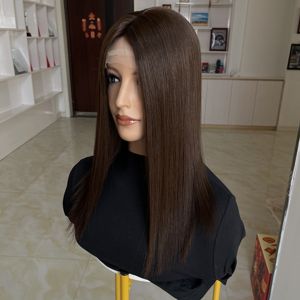 ท็อปเปอร์ฐานผ้าไหมขนาด 6x6.5 นิ้ว พร้อมด้วยลูกไม้ด้านหลังแบบถัก สีน้ำตาล 1C #   ท็อปเปอร์ผมแท้คุณภาพสูงจากยุโรปสำหรับผู้หญิงที่มีภาวะผมร่วง - Product Image 5