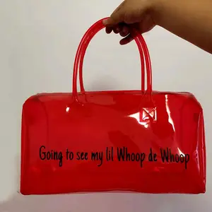 Chica de moda brillante maquillaje bolsa de viaje holográfica impermeable viajes de fin de semana de pvc bolsa de lona