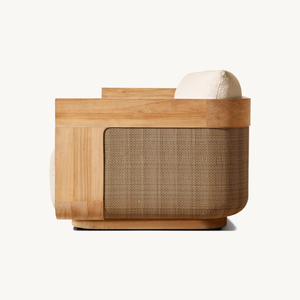 Ensemble <span class=keywords><strong>de</strong></span> canapés <span class=keywords><strong>de</strong></span> jardin <span class=keywords><strong>de</strong></span> luxe modernes en rotin PE, cannage et bois <span class=keywords><strong>de</strong></span> teck, avec coussins imperméables pour villas - Product Image 3