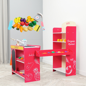 2-in-1 çocuklar oyna Pretend bakkal mağaza durak ahşap çift taraflı pazar standı yazarkasa kara tahta hediye erkek kızlar için - Product Image 4