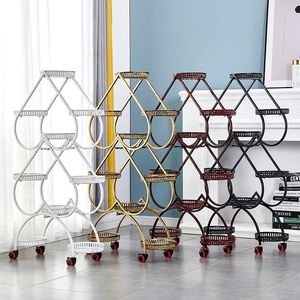 Support à fleurs en fer forgé de style européen avec roulettes, mobile et peu encombrant, adapté aux balcons et aux salons, grand modèle - Product Image 2