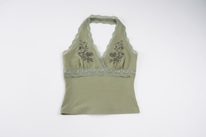 Blusa Casual sin Mangas para Mujer, con Cuello Halter, Tejido Transpirable, Estampado Floral y Encaje - Product Image 2
