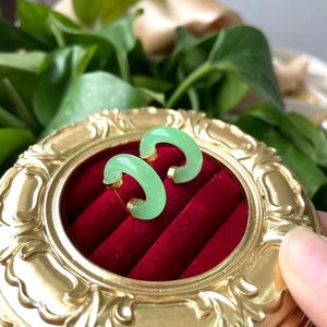 Jialin Gioielli di giada con 18k placcato oro pietre Naturali giada cinese orecchini a cerchio verde viola giada orecchino di fascino delle donne gioielli - Product Image 3