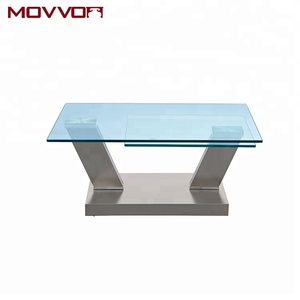 Foshan supplier rectangular swivel glass stainless steel base coffee table with open and close function - Product Image 4