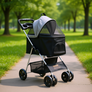 Poussette pour animaux de compagnie Vevor à 4 roues, porte-animaux amovible, capacité de 35 lb, pour chiens, noir, gris foncé - Product Image 2