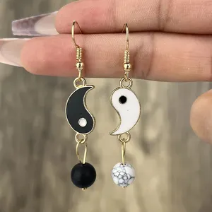 Retro yaratıcı çin Tai Chi kolye küpe kadınlar Fengshui Yin Yang Dangle küpe düzensiz takı aksesuarları