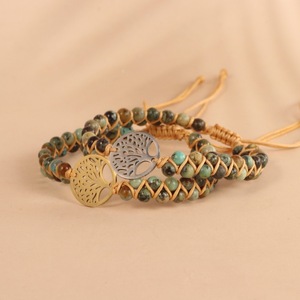 Pulsera de Turquesa Africana Natural con Amuleto Árbol de la Vida, Pulsera Trenzada de Doble Capa, Joyería Boho Curativa para Mujeres y Hombres - Product Image 1