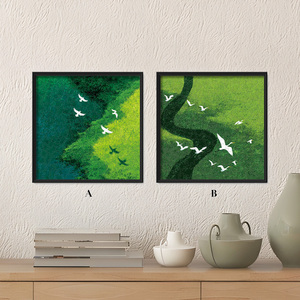 Rompecabezas de madera irregular Soft Wings Over Oasis, rompecabezas de madera cuadrado de 185 piezas, ilustración artística de paisaje verde con aves garzas - Product Image 3