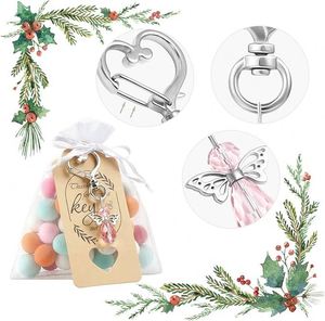 Branded Gift 30 Sets Angel Keychain Favor Bulk Custom Logo Angel Wing Pendant Organza Bag Thank You Tag Baptism <b>Wedding</b> Favor - Product Image 3