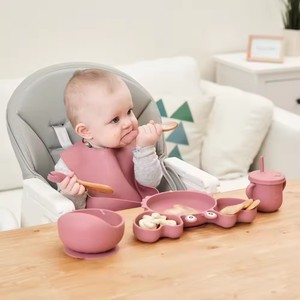 Eversoul-Lot de 9 couverts en silicone pour bébé en forme de crabe H, allant au micro-ondes, assiette pour bébé, ensemble d'alimentation pour enfants, OEM et ODM - Product Image 3