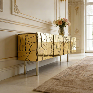 Meuble de rangement décoratif de luxe italien pour hall d'hôtel, base en acier inoxydable, armoire d'entrée, meuble décoratif en verre <span class=keywords><strong>miroir</strong></span> doré - Product Image 2