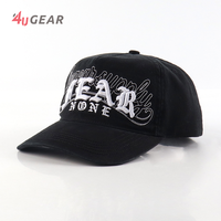 Topi Baseball 5 Panel Kapas 4ugear Gorras Custom Gothic dengan Bordir 3D Puff, Brim Lengkung Terstruktur, Snapback Custom untuk Pria
