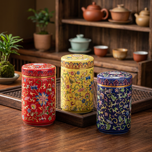 Stainless steel Food Container Round With Lid 1 Layer Decorative Storage <b>Box</b> Red Yellow Blue <b>Floral</b> Design - Product Image 2