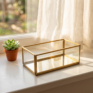 Brass Glass Mirror <b>Storage</b> <b>Tray</b> with Metal Frame Modern Design Lacquered Finish for Jewelry Necklace Cosmetic Display - Product Image 1