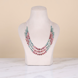 Collier de perles facettées en tourmaline naturelle multicolore et perles de culture, bijoux - Product Image 1