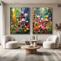 Peintures florales abstraites modernes faites à la main multicolores personnalisées sur toile, grandes décorations murales encadrées, art mural