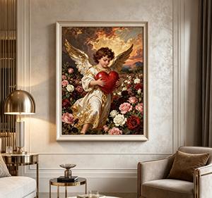 Tableau mural vintage Ange avec cœur, impression de <span class=keywords><strong>peinture</strong></span> à l'huile Jardin de roses romantique, décoration religieuse classique pour salon - Product Image 3