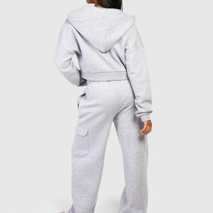 Custom Logo Winter <b>Plus</b> <b>Size</b> Casual Breathable Windproof Solid Polyester/Cotton <b>Women's</b> Oversized Cropped Hooded <b>Tracksuits</b> - Product Image 3