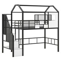 Lit superposé moderne en métal pour deux personnes/demi-lits XL avec escalier et rangement, réglable, écologique, durable, sans sommier, noir, pour tout-petits et enfants