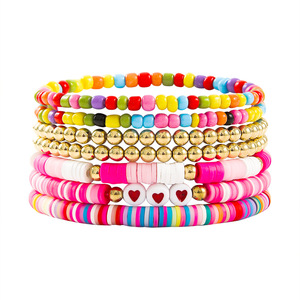 Heart Shaped Polymer <b>Clay</b> <b>Bracelet</b> Colorful Seed <b>Beads</b> Multi Strand Stackable Women's Bangle Jewelry Gift Yiwu Origin - Product Image 5