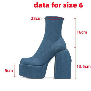 New Fashion Luxury Designs Chunky Heels Zipper Denim Blue Platform <b>Boots</b> for Women and Ladies 2025 - Product Image 6