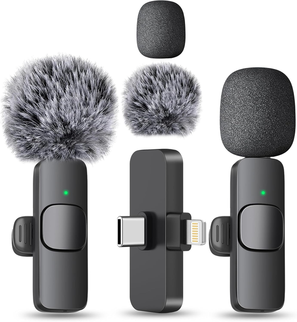 Dual Lapel Wireless Lavalier Microphone 3 in 1 for iPhone Android Camera, Live Streaming YouTube TikTok Interview Recording