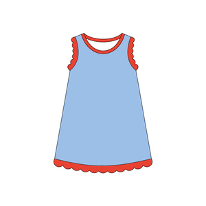 GSD4049 Vestido de Verano Personalizado para Niña, Color Cian Sólido con Estampado de Conchas Rosadas, Sin Mangas, Transpirable, Hasta la Rodilla, Venta al Por Mayor para Niños - Product Image 6