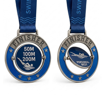 Concevez votre propre médaille de natation personnalisée, médailles en métal 3D en alliage de zinc pour les compétitions d'or et d'argent