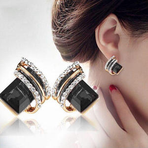 Luxury Gold Plated Geometric Stud <b>Earrings</b> With Crystal Rhinestone <b>Black</b> <b>For</b> <b>Women</b> Party Jewelry - Product Image 3