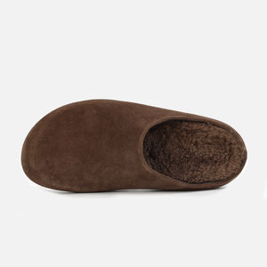 Mules plates en daim <span class=keywords><strong>de</strong></span> vache marron doublées <span class=keywords><strong>de</strong></span> fourrure d'agneau pour <span class=keywords><strong>homme</strong></span>, pantoufles Birken, fabrication sur mesure - Product Image 4