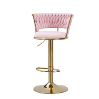 Tabouret de bar moderne et contemporain en métal et velours, pivotant, en cuir, doré, de luxe, pour cuisine