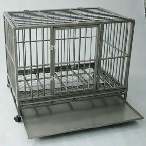 Cage de transport pliable pour chien, en acier inoxydable, avec roulettes, pour animaux domestiques, niche en métal, plateau en plastique, avec porte unique