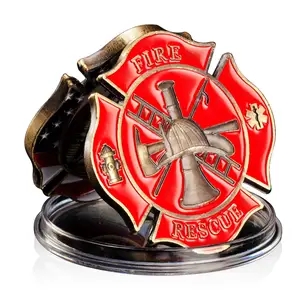 Colecção de lembranças de resgate de cidade de bombeiros arte guardião lutadores desafio moeda banhada moeda comemorativa moeda de honra cobre